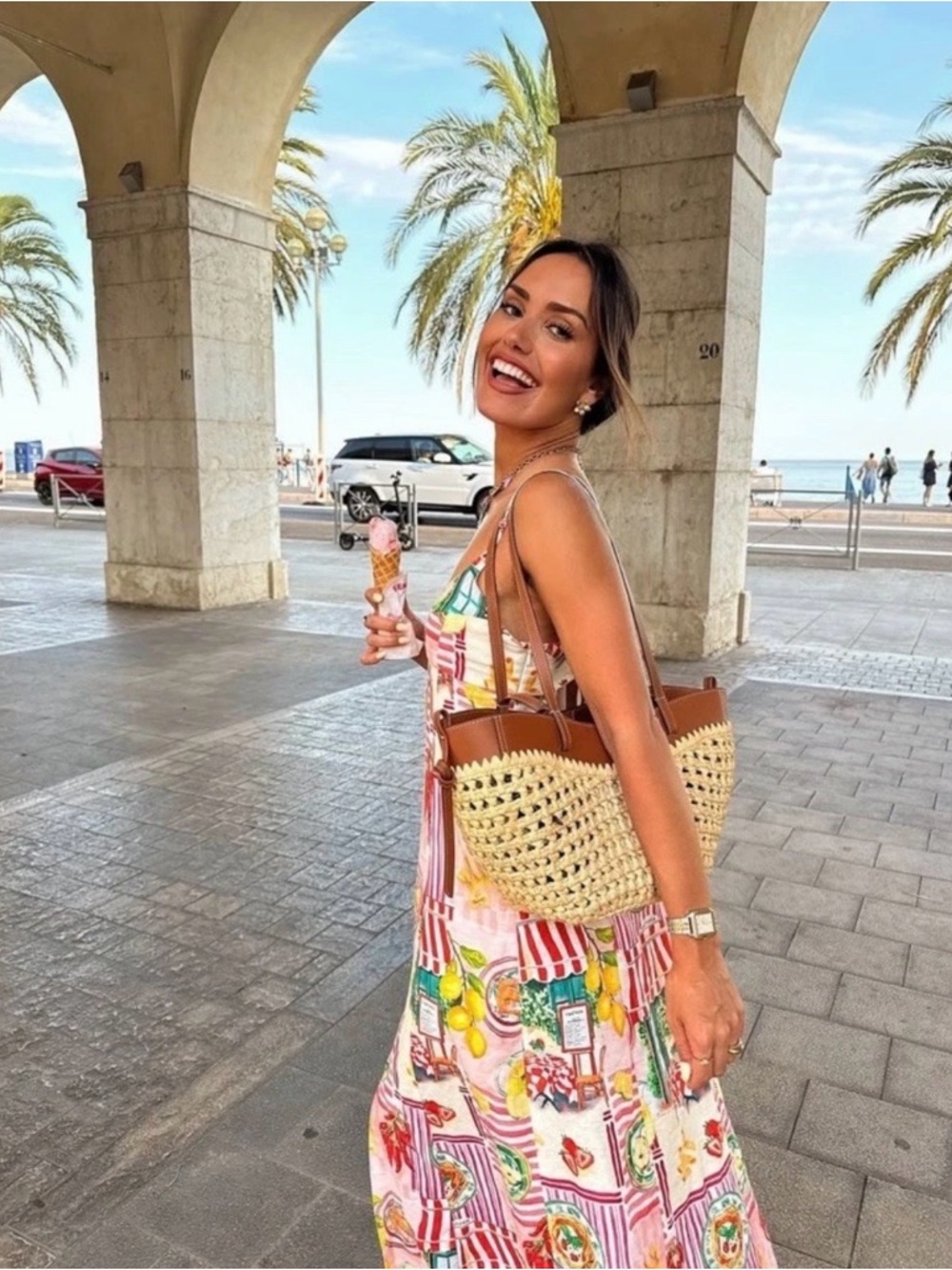 Zara Floral Pink Lemon Print Maxi Dress - Italy Inspired Summer Linnen Dress - Picture 2 of 11